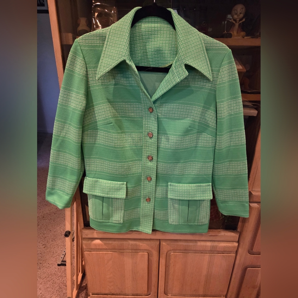 Vintage Green Button-Up Shirt Jacket